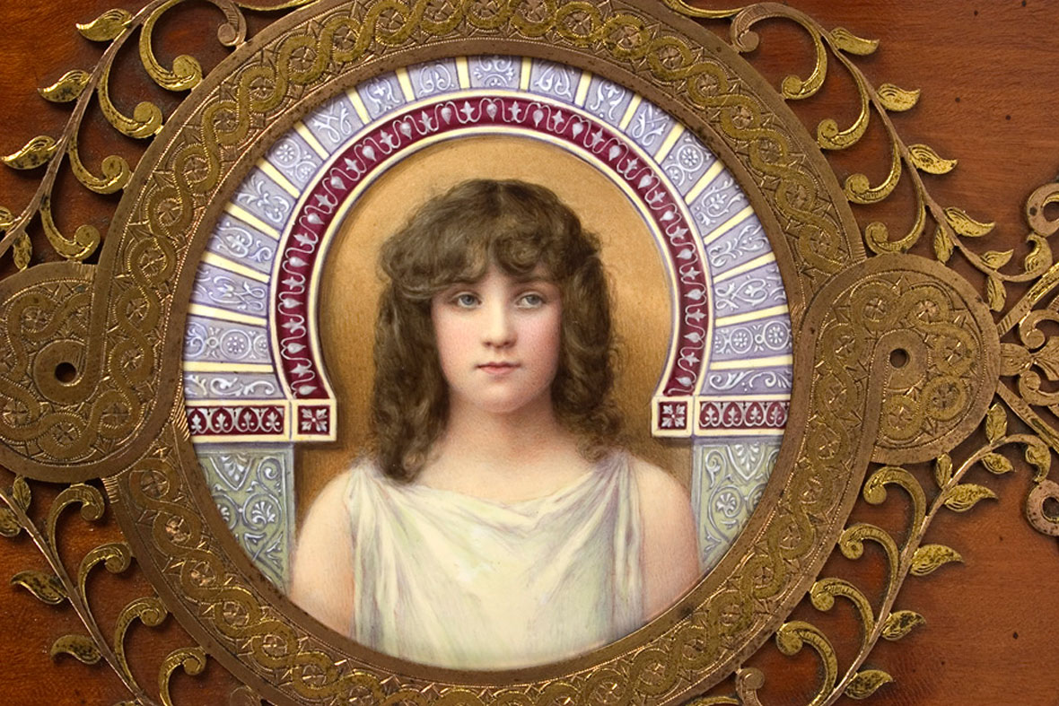 Enamel on Copper Portrait of a Young Girl by Hideux